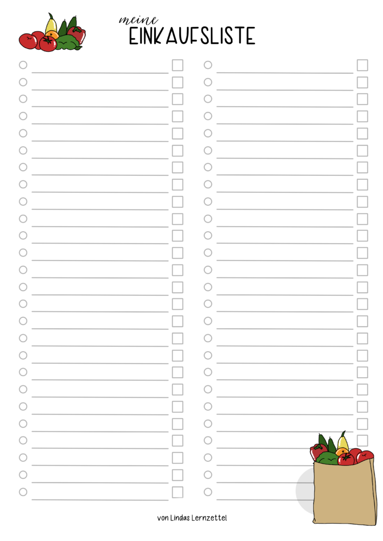 Einkaufsliste – Lindas Lernzettel